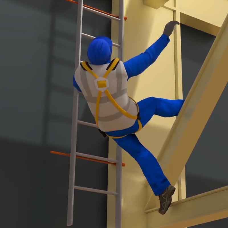 A rendered scene showing a man falling from work safety 3d animation