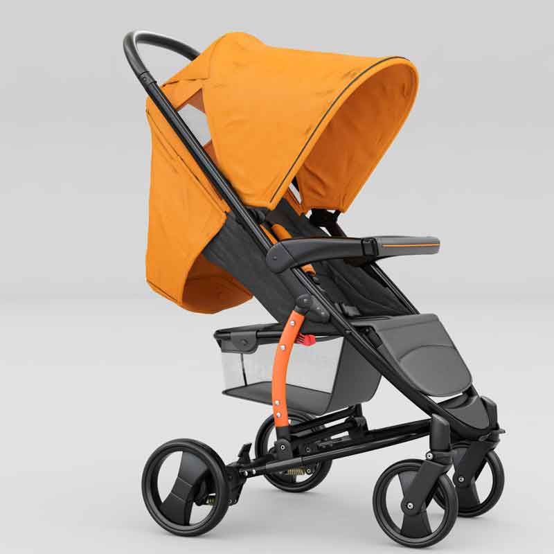 A 3D render image of a baby stroller from a product 3D animation